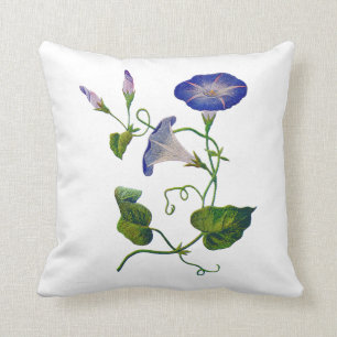 Faux Embroidered Blue Morning Glory Pillow