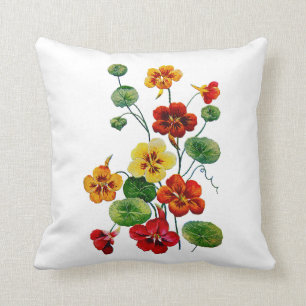 Faux Embroidered Colourful Nasturtiums Pillow