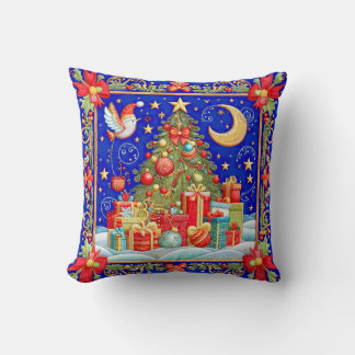 Faux Embroidered Decorated Christmas Tree Cushion