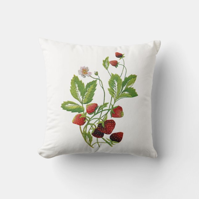 Faux Embroidered Strawberry Pillow (Front)