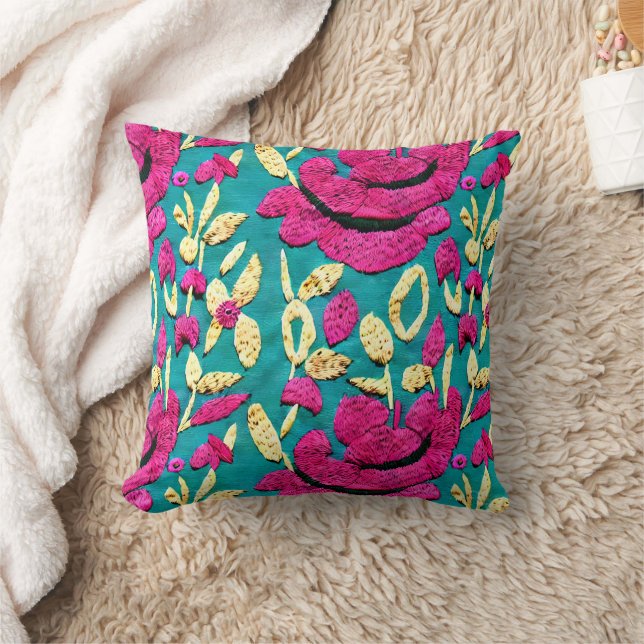 Faux Embroidery Boho Floral Cushion (Blanket)