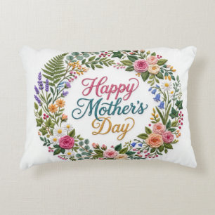 Faux Embroidery Floral Happy Mother's Day Decorative Cushion