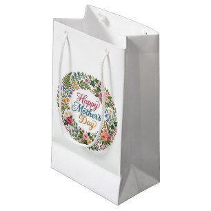 Faux Embroidery Floral Happy Mother's Day Small Gift Bag