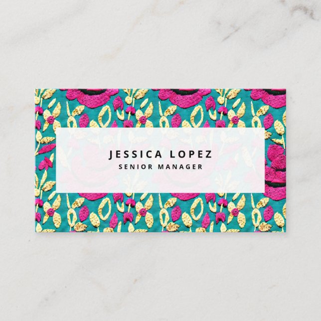 Faux Embroidery Floral Pattern Professional Business Card (Front)
