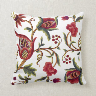 Faux Embroidery - Red Jacobean Crewel Embroidery Cushion
