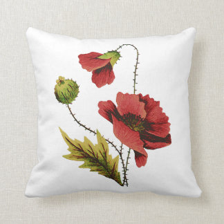 Faux Embroidery Red Poppies Pillow