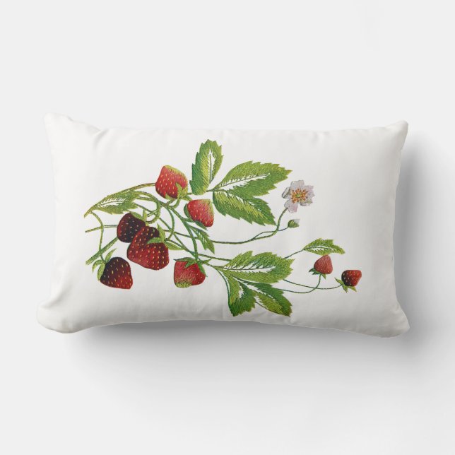 Faux Embroidery - Strawberries Lumbar Cushion (Front)