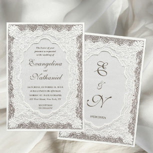 Faux Embroidery Timeless Lace Formal Wedding Invitation