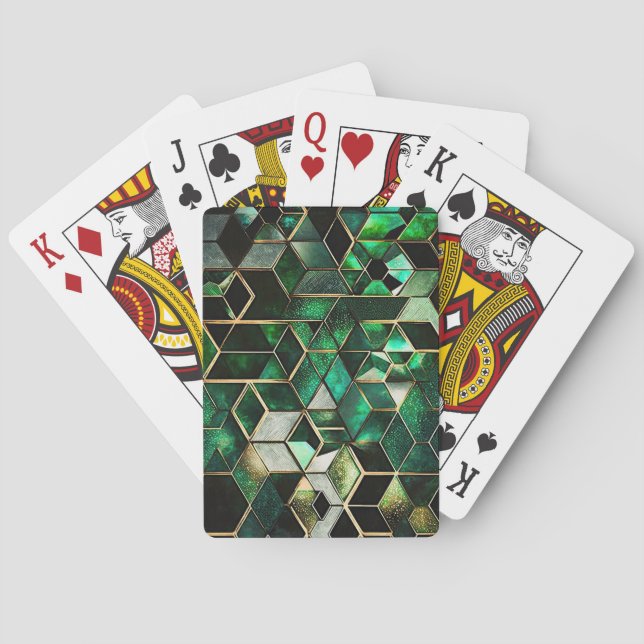  Faux Emerald, Green and Gold, Geometric  Playing Cards (Back)