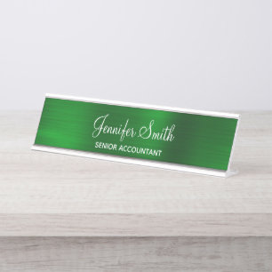 Faux Emerald Green Foil Desk Name Plate