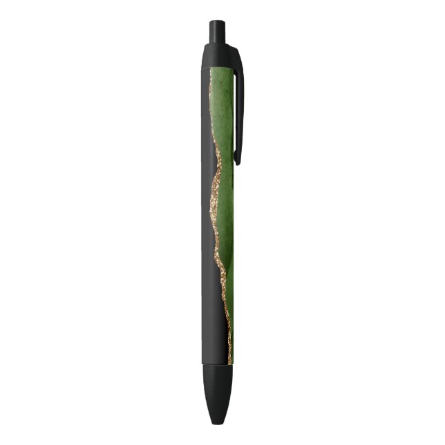 Faux Emerald Green Marbled Agate Contemporary Black Ink Pen (Bottom (Vertical))