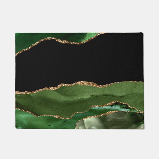 Faux Emerald Green Marbled Agate Contemporary Doormat (Front)