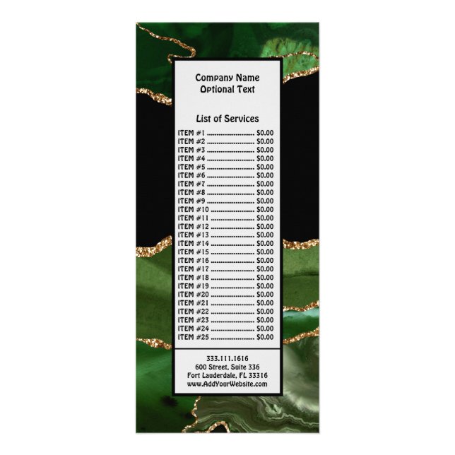 Faux Emerald Green Marbled Agate Contemporary Rack Card (Front)