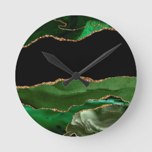 Faux Emerald Green Marbled Agate Contemporary Round Clock