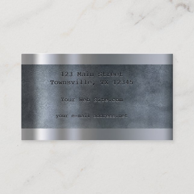 Faux Etched Metallic Plate Blue Business Card (Front)