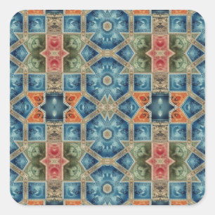 Faux Fantasy Postage Stamp Collage 9 scrapbooking Square Sticker