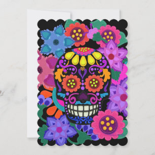 Faux Felt Skull with Flowers   Day of the Dead Invitation