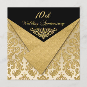 FAUX Flaps Damask 10th Anniversary Invitation