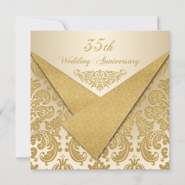FAUX Flaps Damask 35th Anniversary Invitation (Front)