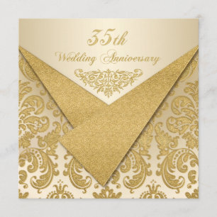 FAUX Flaps Damask 35th Anniversary Invitation