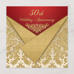 FAUX Flaps Gold Damask 50th Anniversary Invitation