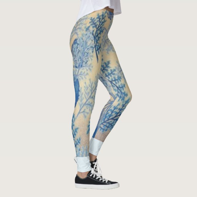 "Faux Floral Blue Body Tattoo" Yoga Pants Leggings (Right)