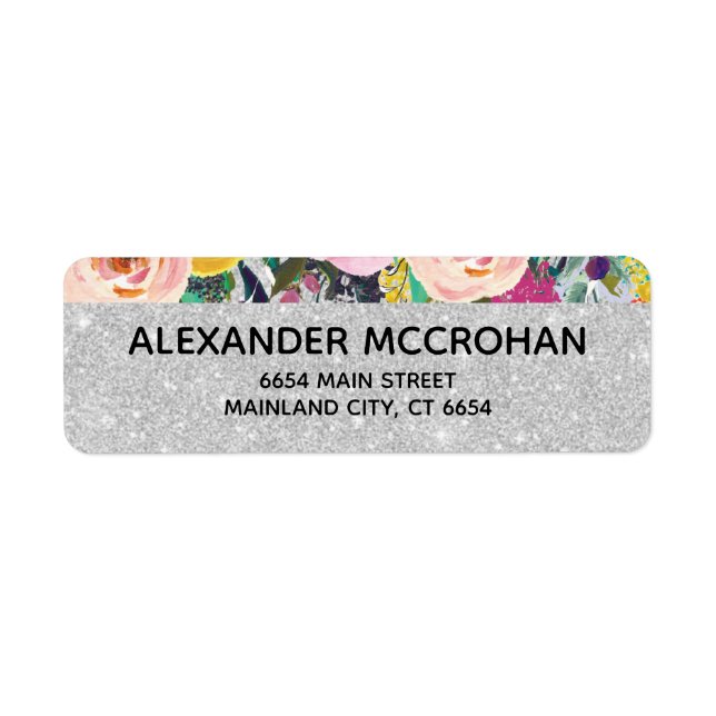 Faux Floral  Silver Glitter Foil Return Address (Front)