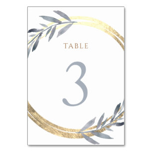 faux foil and dusty blue Table Number 3