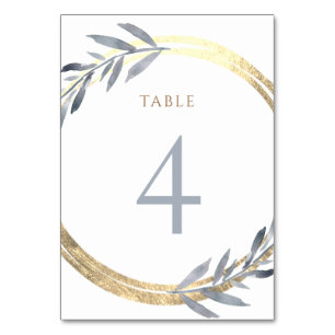 faux foil and dusty blue Table Number 4
