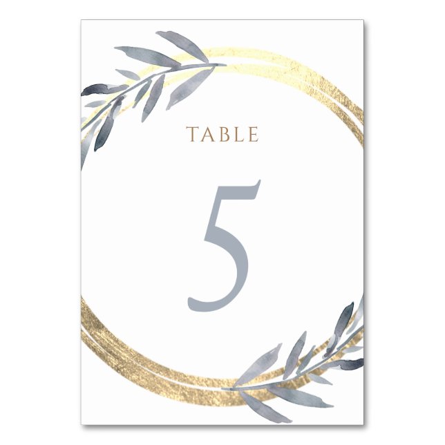 faux foil and dusty blue Table Number 5 (Front)