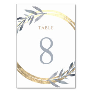 faux foil and dusty blue Table Number 8