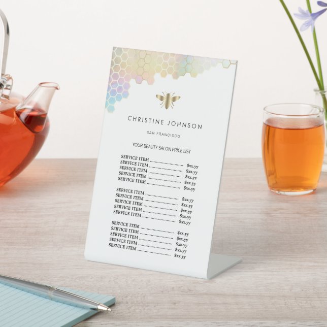 faux foil bee price list pedestal sign (In SItu)