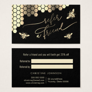 faux foil bees design referral card