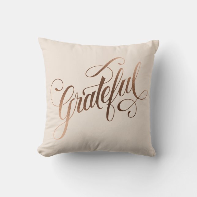 Faux-foil Elegant Grateful Script for Thanksgiving Cushion (Front)
