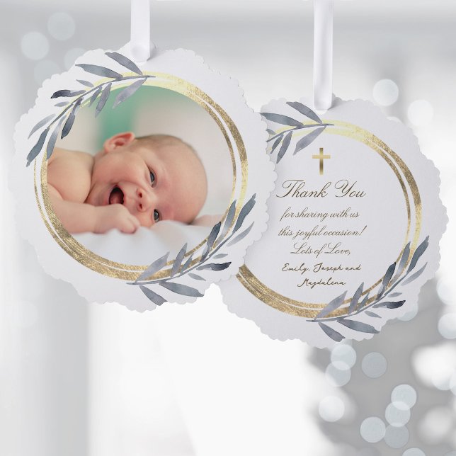 faux foil frame Baptism thank you  Tree Decoration Card (Creator Uploaded)