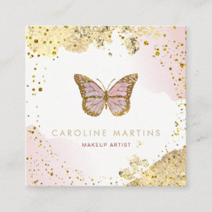 FAUX foil glitter watercolor blush butterfly Square Business Card