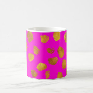 Faux Foil Gold Dots Pattern Hot Pink Background Coffee Mug
