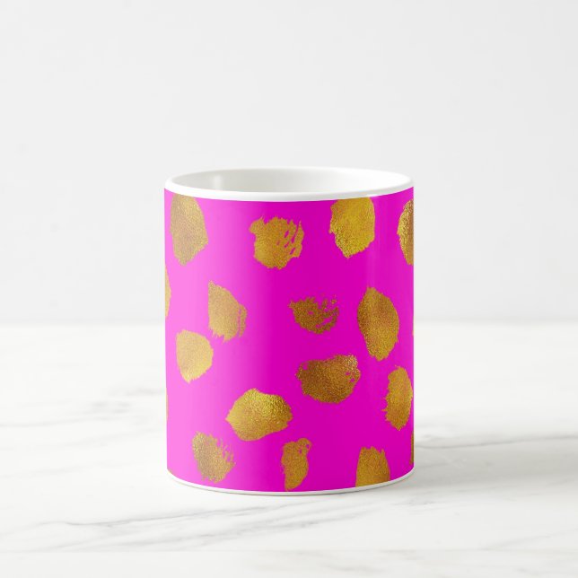 Faux Foil Gold Dots Pattern Hot Pink Background Coffee Mug (Center)