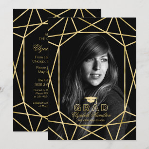 Faux Foil Gold Gem Graduation Party Photo Invitation
