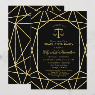 Faux Foil Gold Geometric Law School Grad Party Invitation