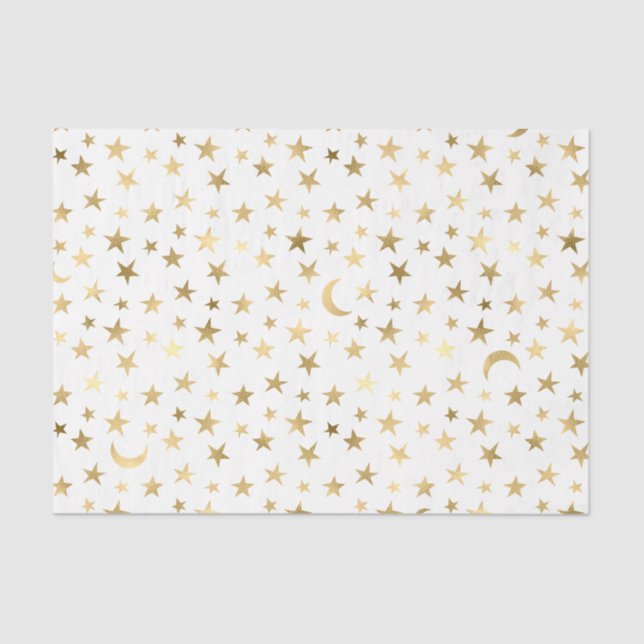 Faux Foil Gold Moon and Stars Tissue Paper (Front)
