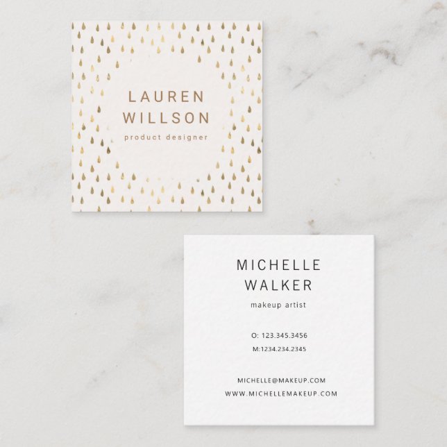 Faux Foil Gold Rain Drops Trendy Square Business Card (Front/Back)
