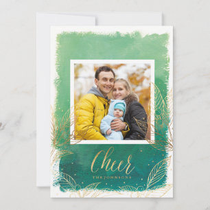 Faux Foil Holiday Leaves - Holiday Greeting Card