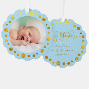 faux foil new baby boy tree decoration card