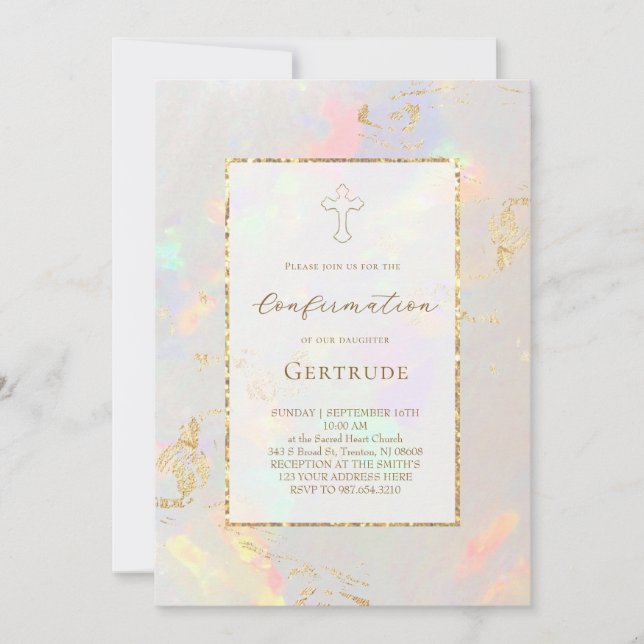 faux foil opal background Confirmation Invitation (Front)