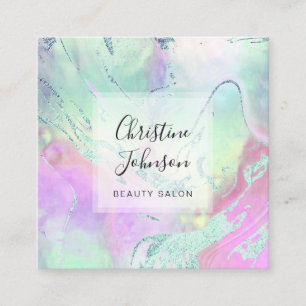 FAUX foil pastel colours fluid marble Square Business Card