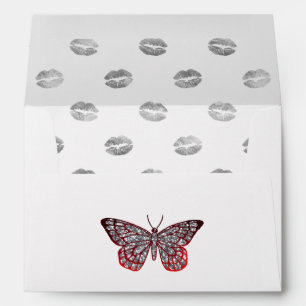 Faux Foil Red and Silver Butterfly Envelope