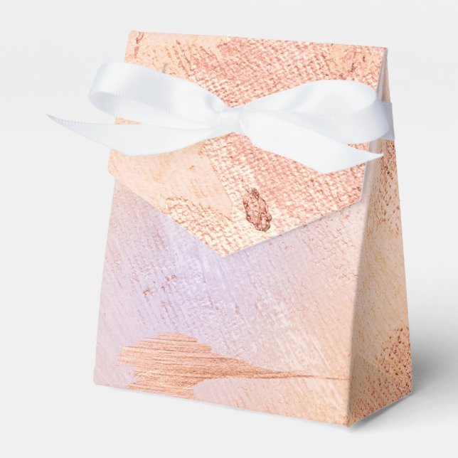 Faux Foil Rose Gold and Serenity Paint Texture Favour Box (Front Side)