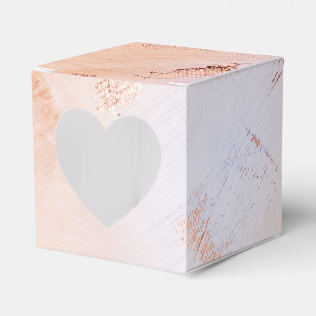 Faux Foil Rose Gold and Serenity Paint Texture Favour Box (Front Side)