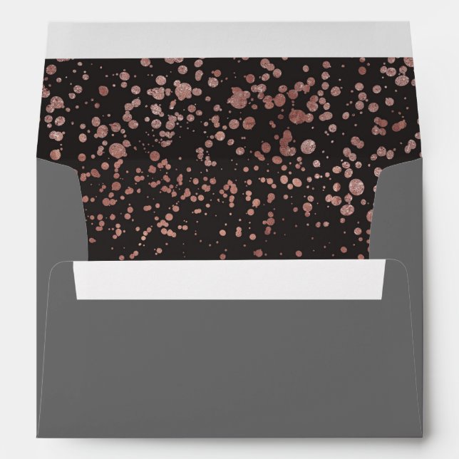 Faux Foil Rose Gold Glitter & Grey Classy Envelope (Back (Bottom))